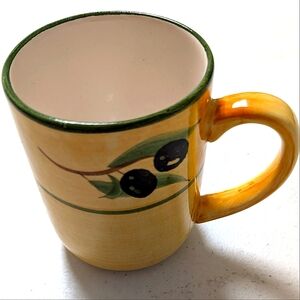 BIA Cordon Bleu handpainted yellow‎ olive motif 12oz ceramic coffee mug